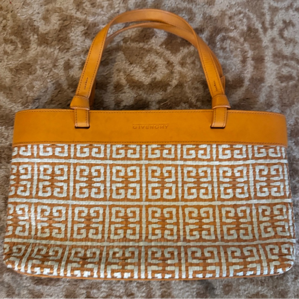 Givenchy straw bag with pouch purse monogram leather braided